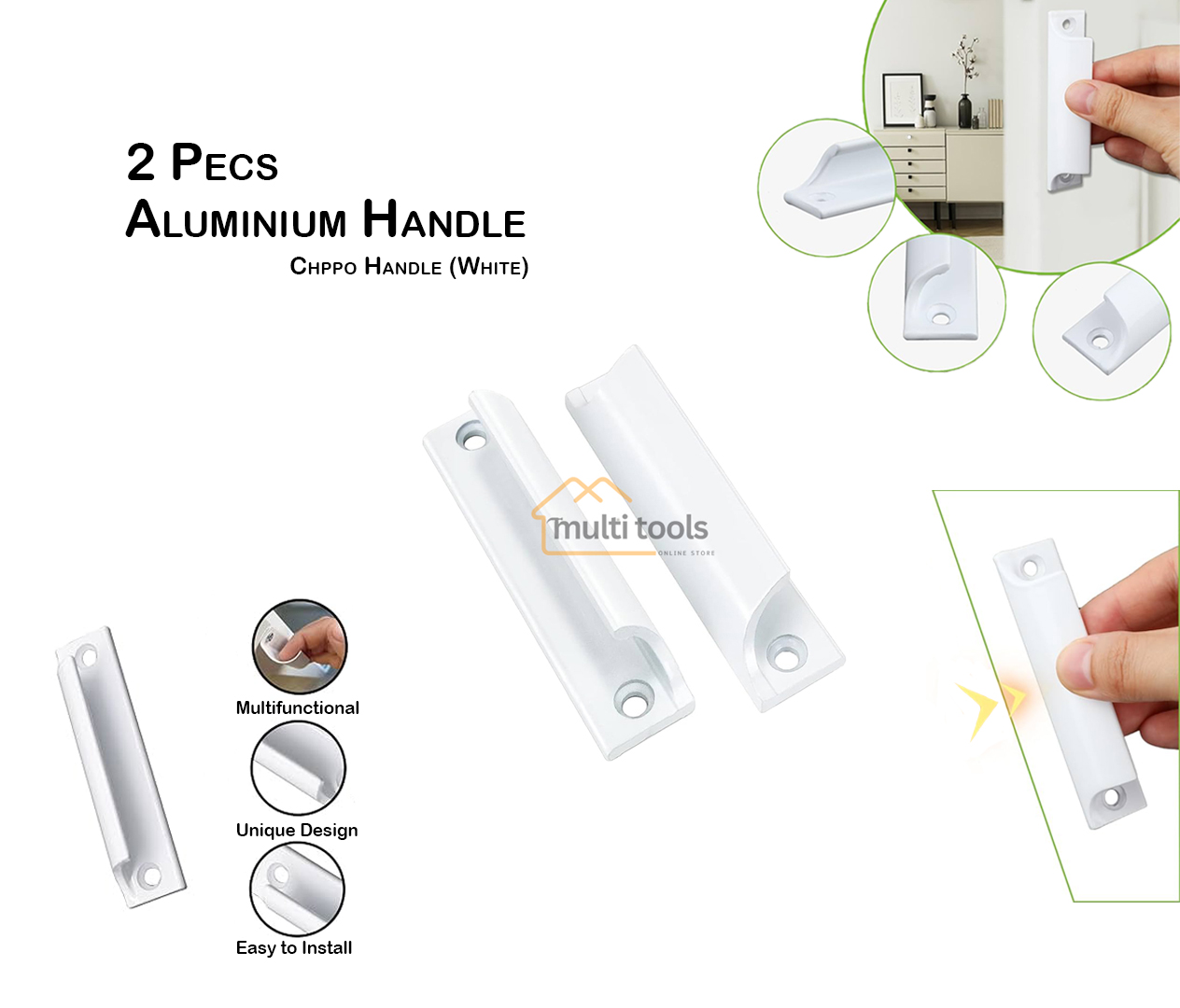 2 Pecs Aluminium Handle [Chppo Handle] White